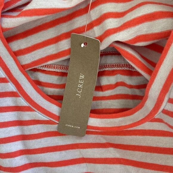 J. Crew Coral & White Striped Tie-Waist Pocket T-Shirt Blouse Size Medium NWT - Picture 7 of 10